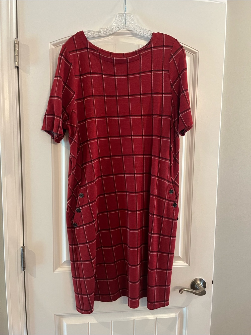 J. Jill Red Plaid Short Sleeve Midi Shift Dress